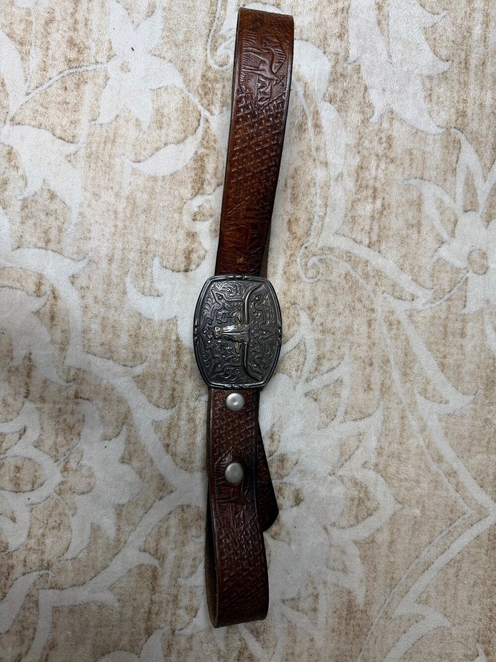 Western Vintage Nocona Belt Longhorn Oval Belt Buckle Leather Belt